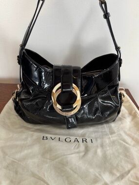 Bvlgari Chandra Hobo Bag in Black Patent Leather w/COA and Dust Bag